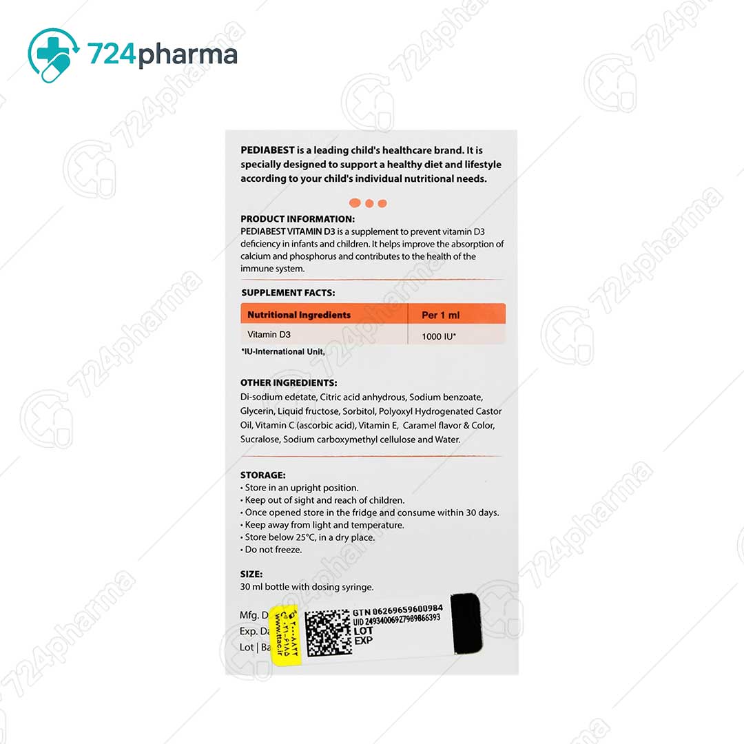 تصویر قطره ویتامین د 3 پدیابست کارامل